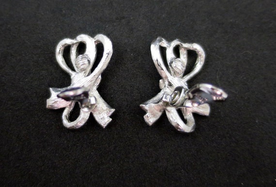 Monet Silver Bow Earrings Triple Tied Bows Vertic… - image 5