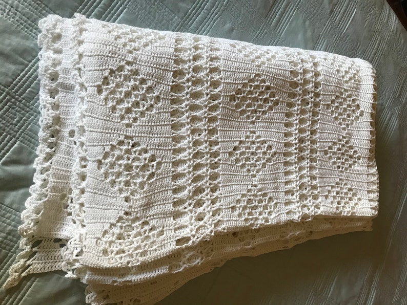 White Lace Bed Spread Cotton Crochet Lace Bed Cover Size King Etsy