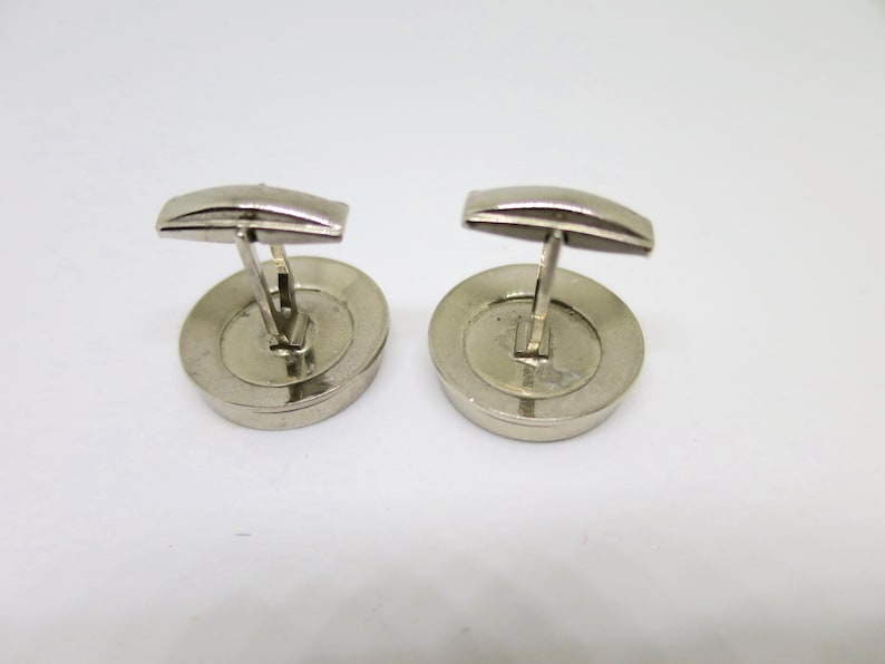 70/'s Vintage Mens Suit Accessory Mens Wedding Formal Round Silver Black Cuff Links Black Obsidian Sets Swivel Back MidCentury 1960/'s