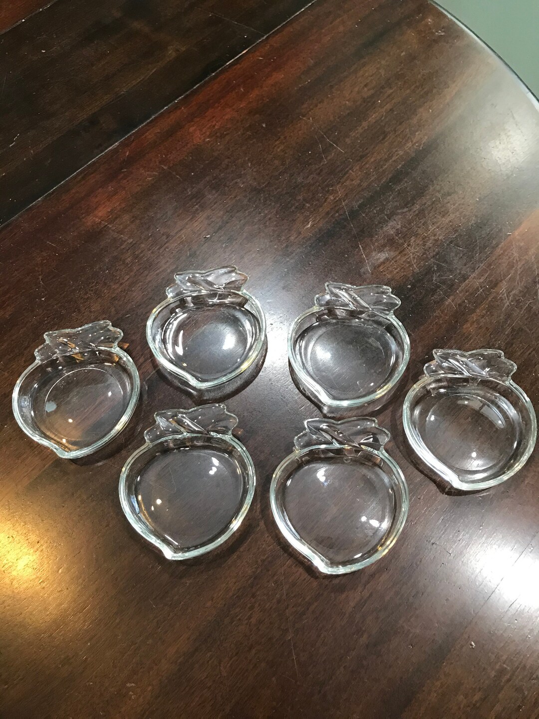 Peach Glass Ashtray Set 6 Clear Molded Glass Personal Peach Fruit W