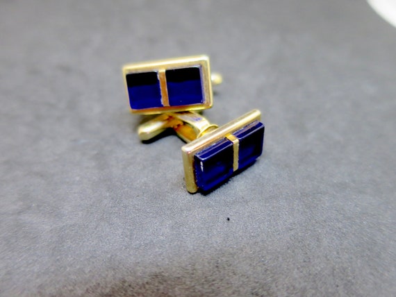 Hickok Cobalt Blue Cuff Links Navy Resin Square S… - image 1