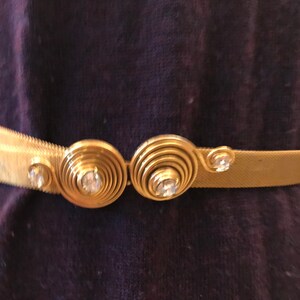 Gold Mesh Belt Rhinestone Coil Buckle Vintage 1930s-40's Adjustable to 36 inch Waist Narrow Golden Mesh Fashion Belt image 6
