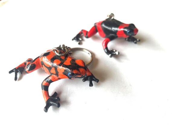 2 Tree Frog Key Chain, Key Fob Collectibles Vintage 1990s Jungle Reptile Colorful Figures
