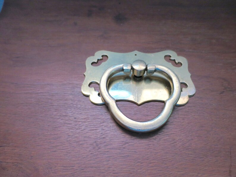 Cast Brass Drawer Pull Asian Style W Openwork Backplate Etsy