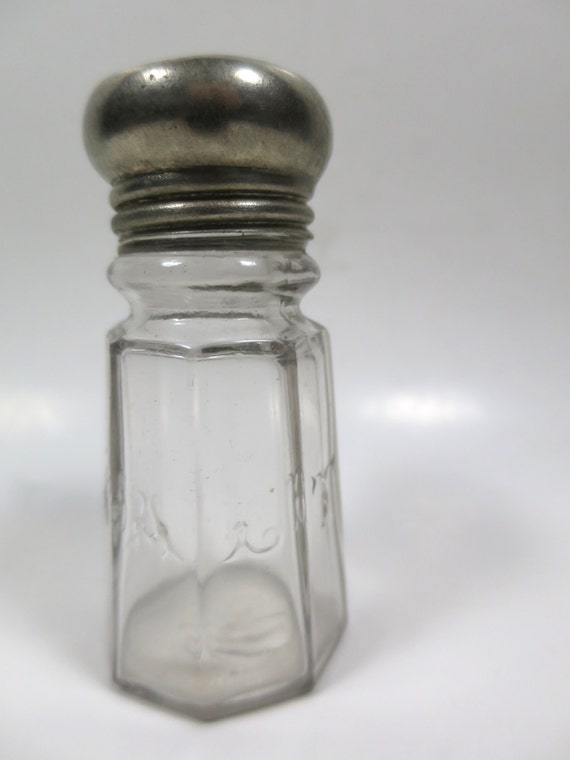 Art Deco Glass Shaker Silver Top Front SALT Embossed Clear Etsy