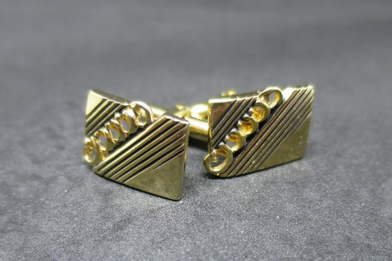 Swank Gold Cuff Links Diagonal Open Loops Engrave… - image 6