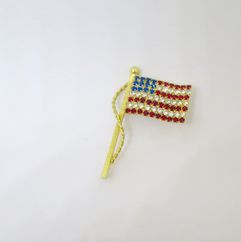 USA Flag Brooch Red White Blue Glass Rhinestones Prong Set Etsy