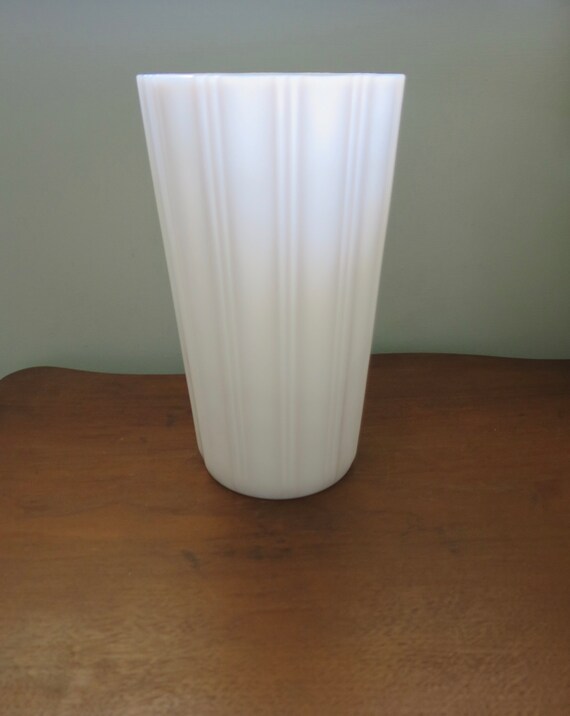 Milk Glass Floral Vase Pleated Panel Pattern 8 5 Inch Large Etsy