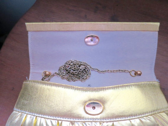 Gold Lame Bag Clutch/Shoulder Envelope Signed Har… - image 8