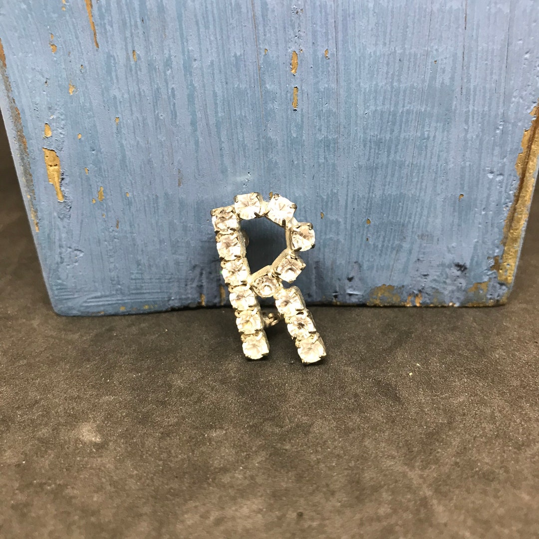 Rhinestone Initial R Brooch Letter R Monogram Brooch Prong Set Glass ...
