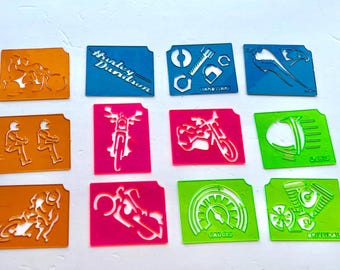 12 Motorcycle Stencils, Riders, Parts, Engine, Harley Graphics Vintage 2000s
