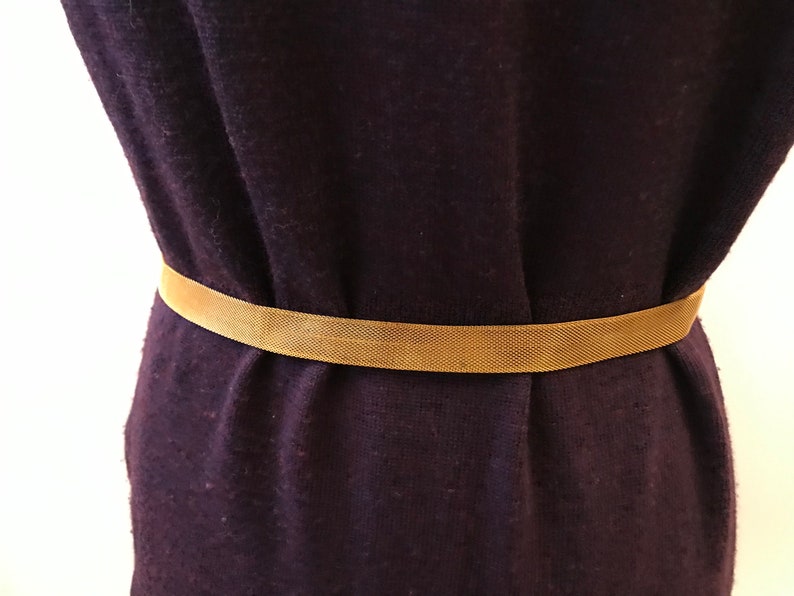 Gold Mesh Belt Rhinestone Coil Buckle Vintage 1930s-40's Adjustable to 36 inch Waist Narrow Golden Mesh Fashion Belt image 4
