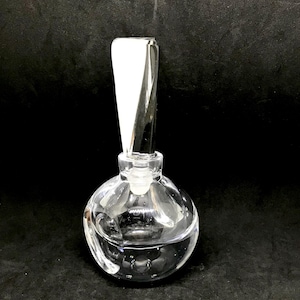 Crystal Perfume Bottle Clear Pressed Glass Small Vanity Bottle w/ Stopper Cut Glass Art Deco Style Scent Perfume Bottle Vintage 1970s-80s