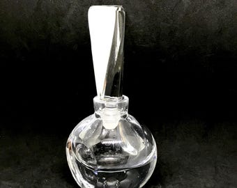 Crystal Perfume Bottle Clear Pressed Glass Small Vanity Bottle w/ Stopper Cut Glass Art Deco Style Scent Perfume Bottle Vintage 1970s-80s
