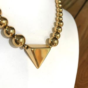 Napier Gold Choker, Earrings, Brooch Gold Bead Chain Necklace, Triangular Wedge Pendant + Earrings + Pin Vintage 1990's 4 Pc. Necklace Set