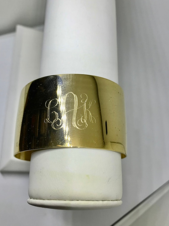 Wide Gold Cuff Bracelet LAK Engraved Initials 1.25 inch Wide Cuff Band Small Size 2 inch Diameter Vintage 1990s Gold Cuff Bracelet