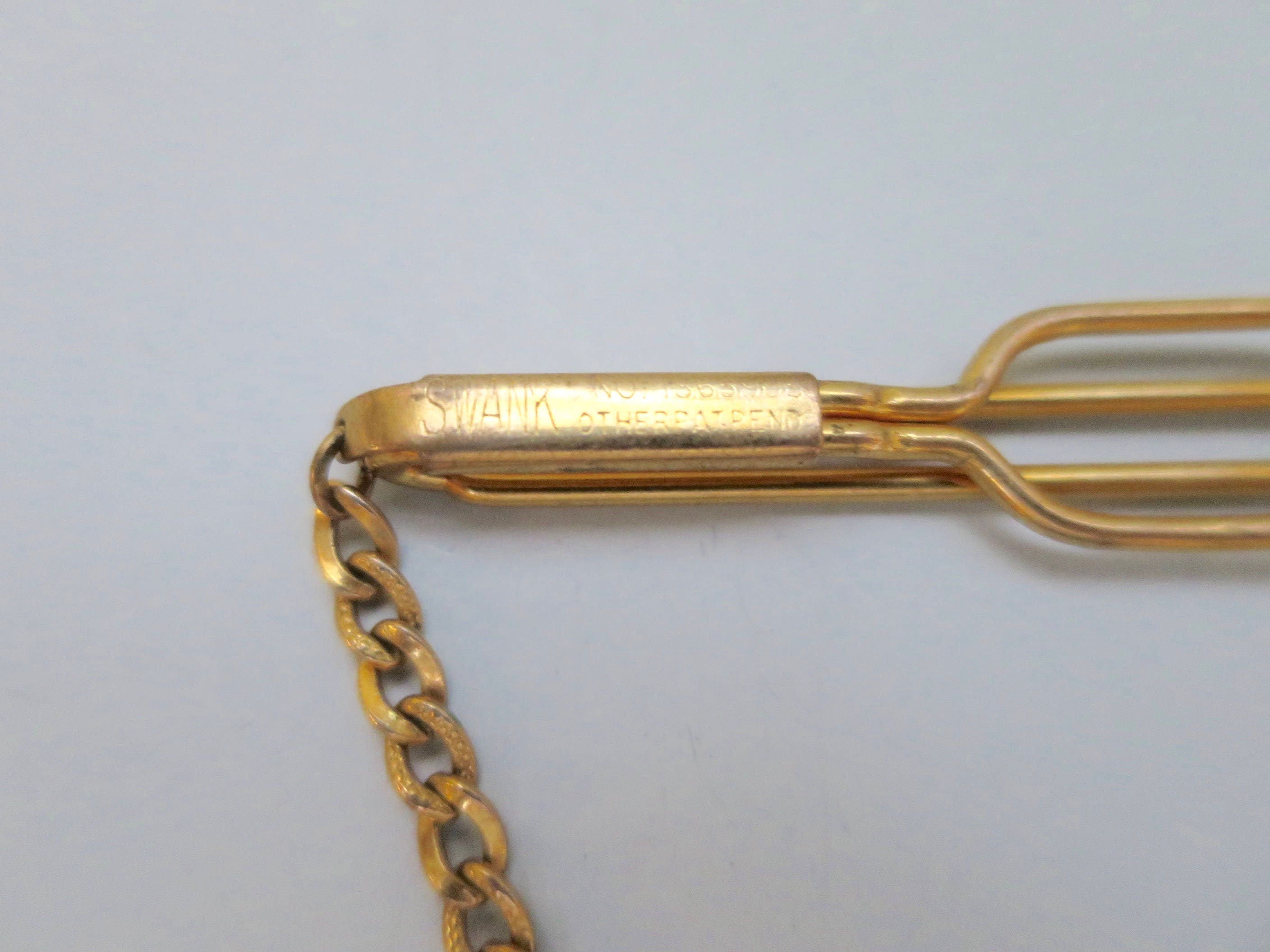 Swank Tie Clip Gold Finish Hanging Chain Vintage Art Deco Tie