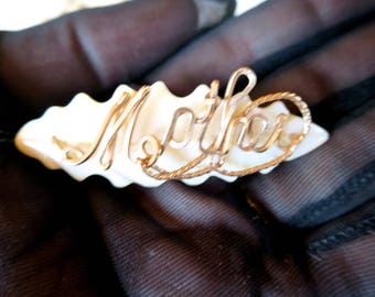 Mother Brooch Mother of Pearl w/ Rose Gold Fill Square Wire Script "Mother" Name Brooch Early 1900's Vintage Brooch  Mother's Day Brooch