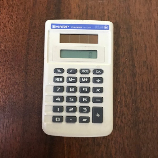 Sharp Elsi Mate EL243 Calculator Solar Battery Add Subtract Multiply Divide All Numbers Work Hand Held Calculator Vintage 4 x 2.5 inches