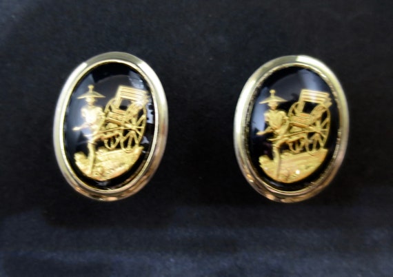 Art Deco Cuff Links Reverse Carved Intaglio Cryst… - image 1