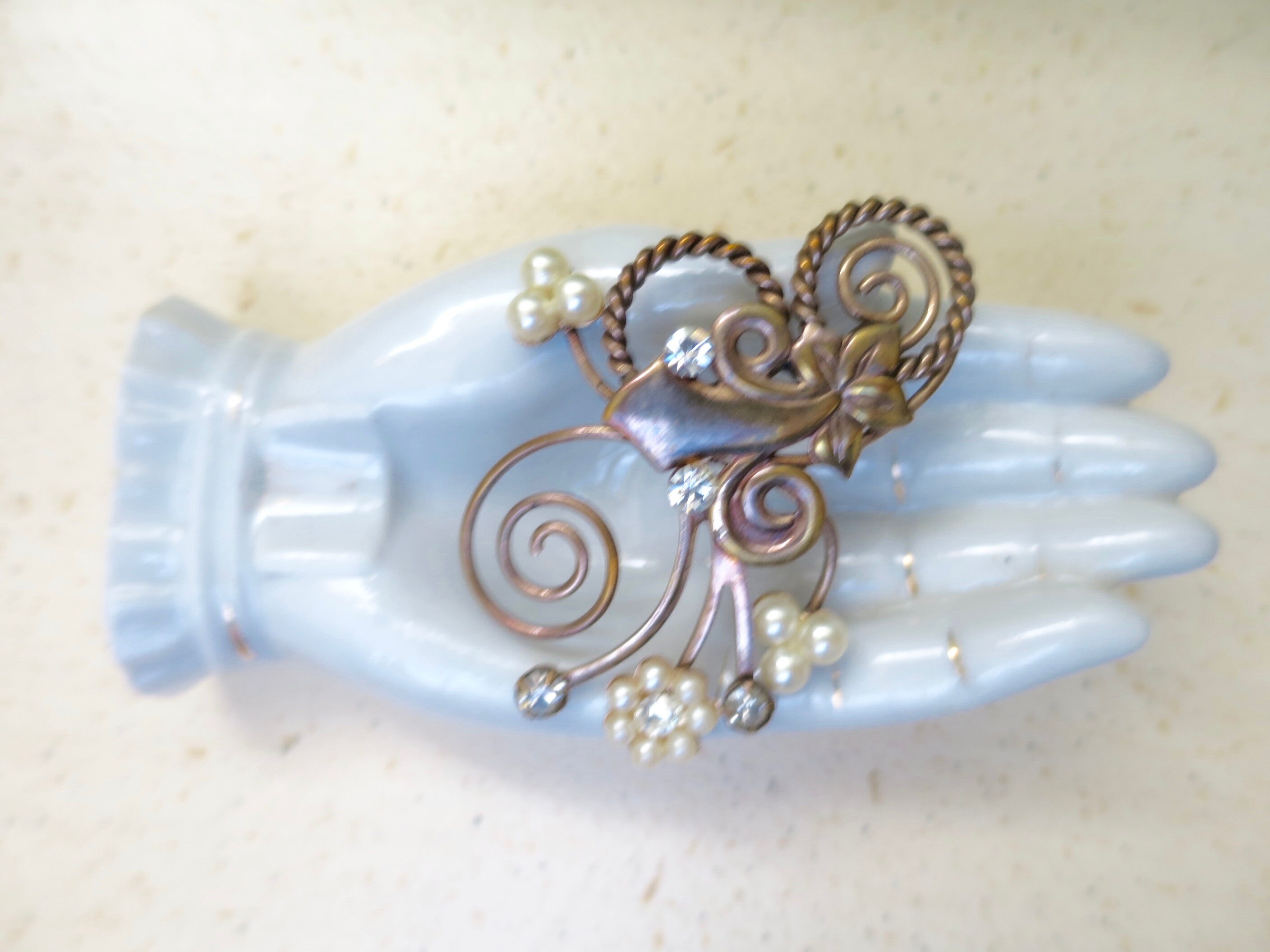 Broche Fleur En Argent 835 Marcasste Et Fausses Perles