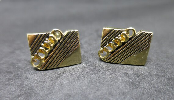 Swank Gold Cuff Links Diagonal Open Loops Engrave… - image 4