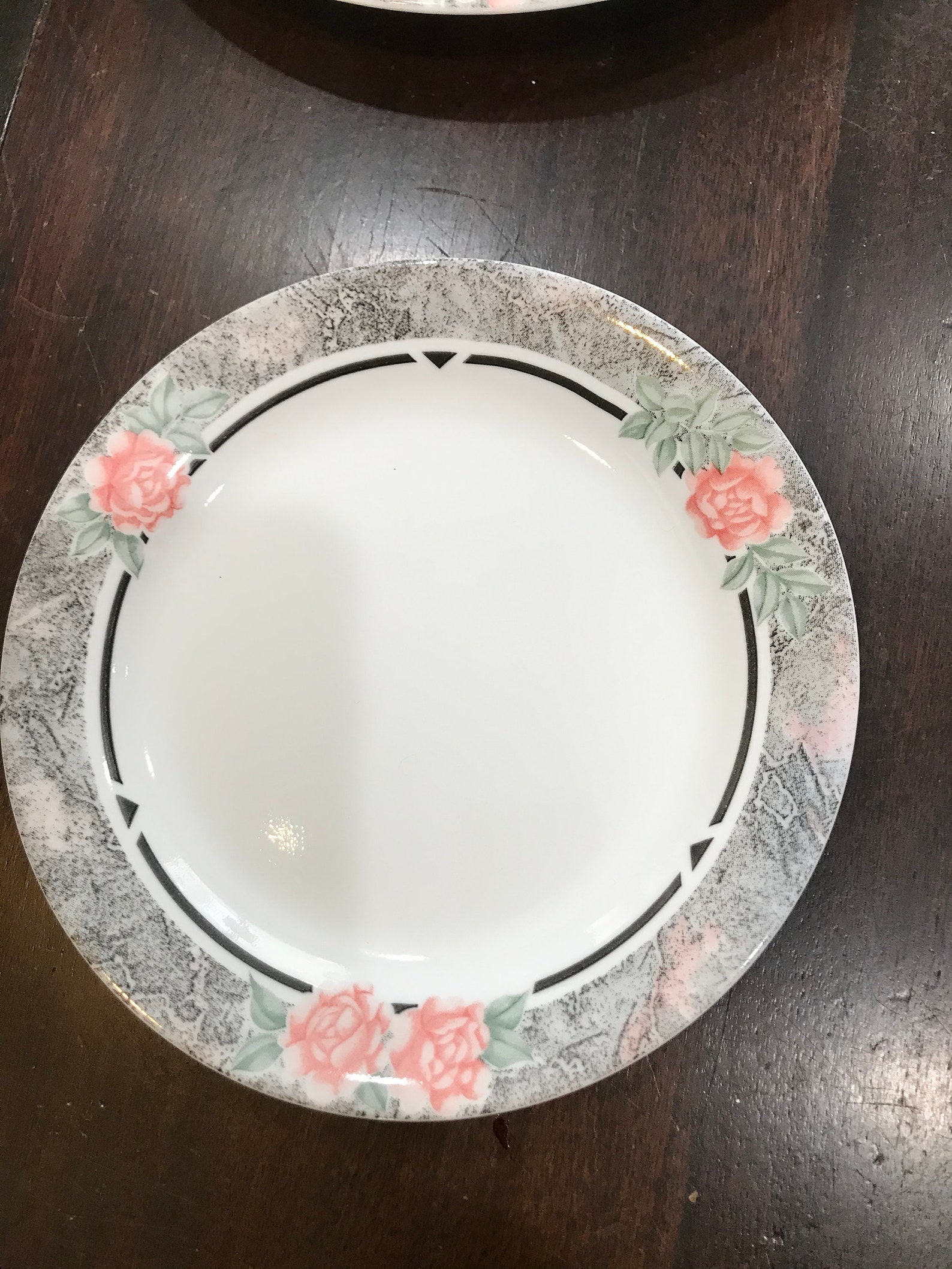 Corelle Silk and Roses 4 Pc Place Setting Gray Band Pink Roses Etsy