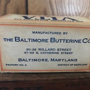 Vita Oleomargarine Box 1 lb Original Waxed Cardboard Container Baltimore Butterine Co. Vintage 1920's-30's Kitchen Display Collectible image 2