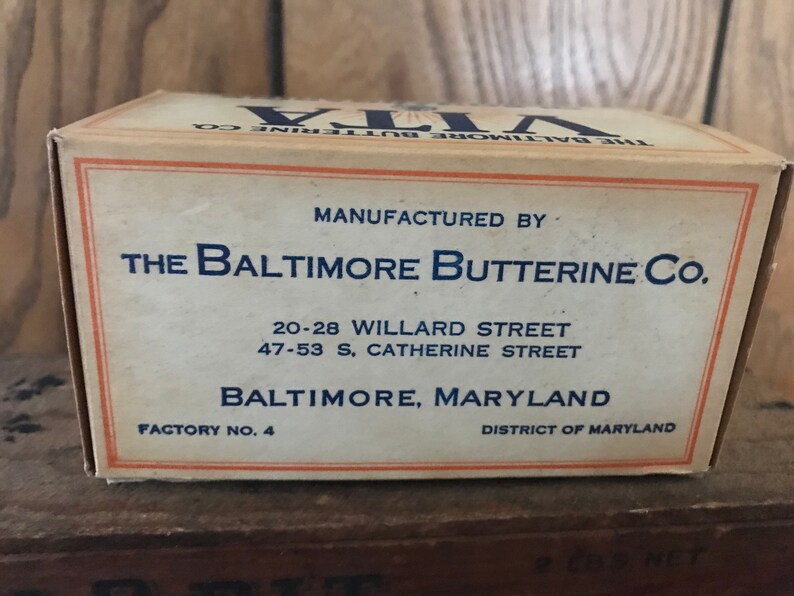 Vita Oleomargarine Box 1 lb Original Waxed Cardboard Container Baltimore Butterine Co. Vintage 1920's-30's Kitchen Display Collectible image 2