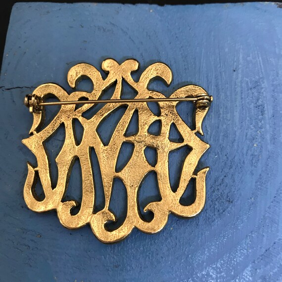 M. Jent Gold Monogram Style Brooch Intertwined Ri… - image 5