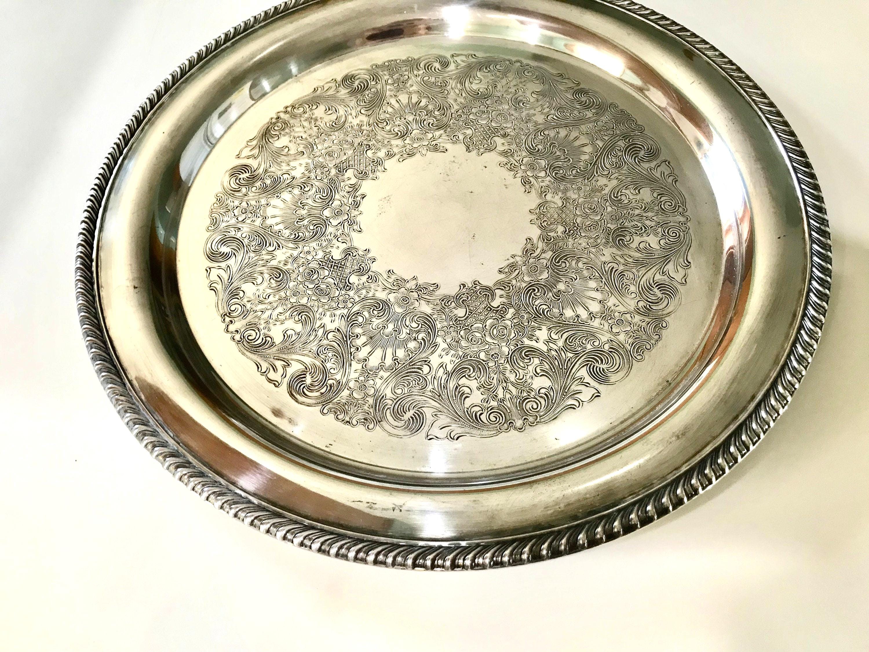 Wm Rogers Silver Plate Tray Round W/ Embossed Center Pattern