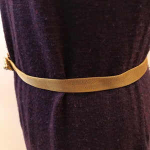 Gold Mesh Belt Rhinestone Coil Buckle Vintage 1930s-40's Adjustable to 36 inch Waist Narrow Golden Mesh Fashion Belt image 3