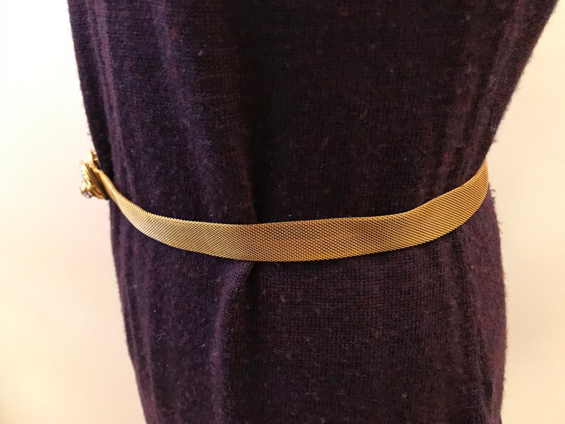 Gold Mesh Belt Rhinestone Coil Buckle Vintage 1930s-40's Adjustable to 36 inch Waist Narrow Golden Mesh Fashion Belt image 3