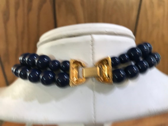 Napier Navy Bead Necklace Double Strand Gold Plat… - image 7
