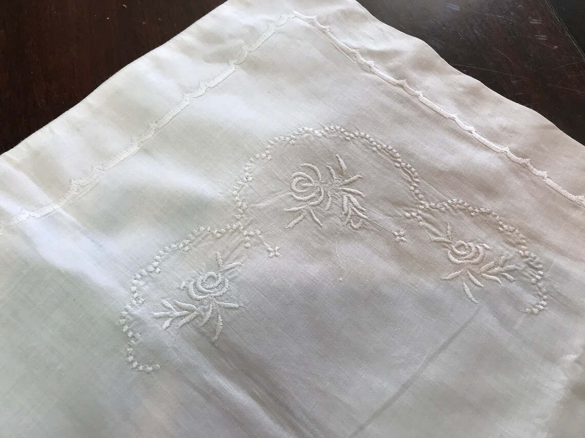 2 White Linen Boudoir Pillow Shams White Embroidery Flange Etsy