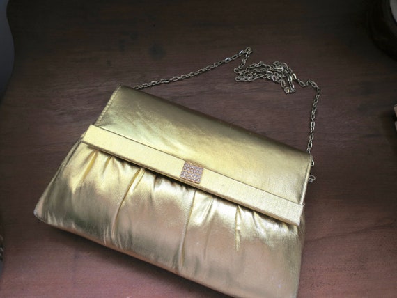 Gold Lame Bag Clutch/Shoulder Envelope Signed Har… - image 2