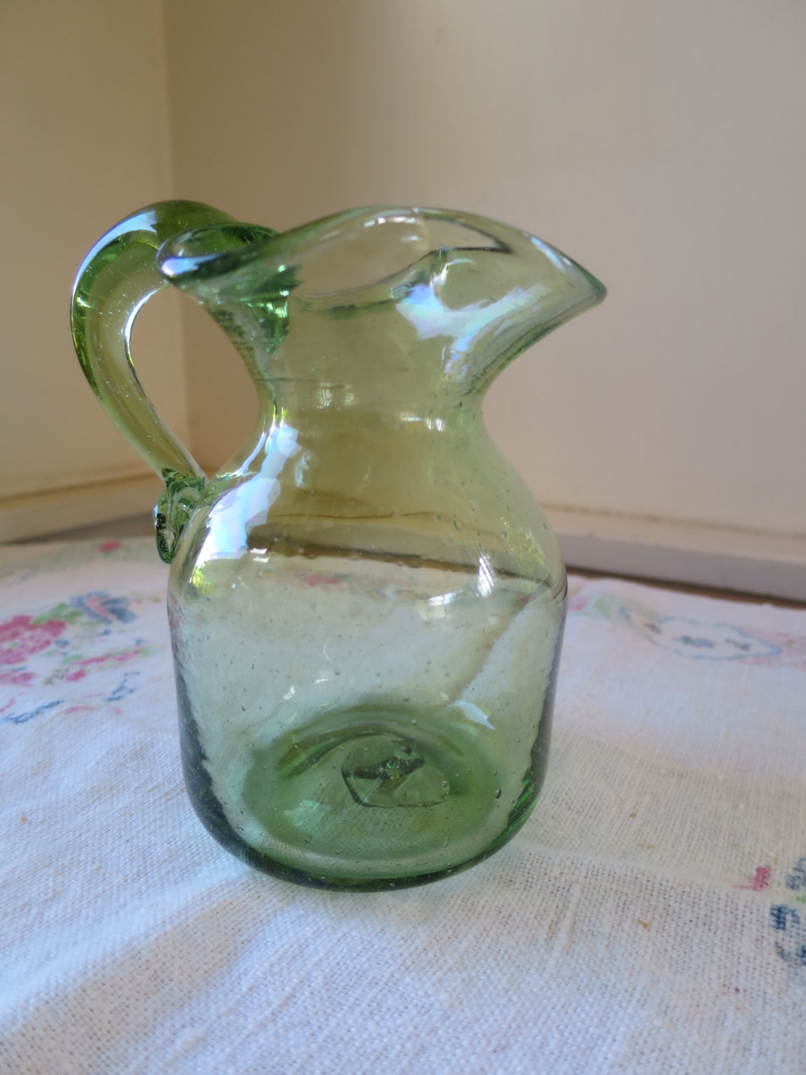 Vintage Blenko Pitcher Green Glass Small 5 inches Hand Blown Etsy