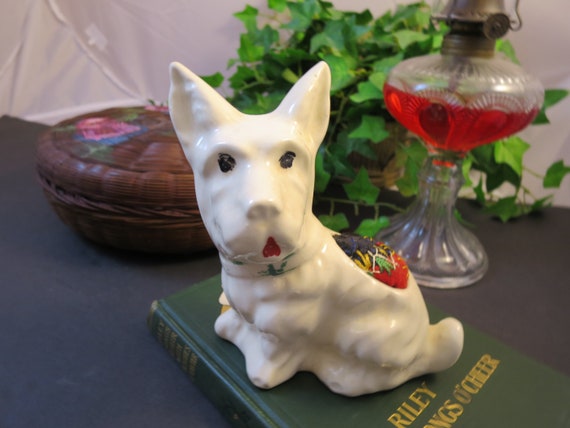 White Scotty Dog Planter Scottish Terrier Planter Velvet Crazy Etsy