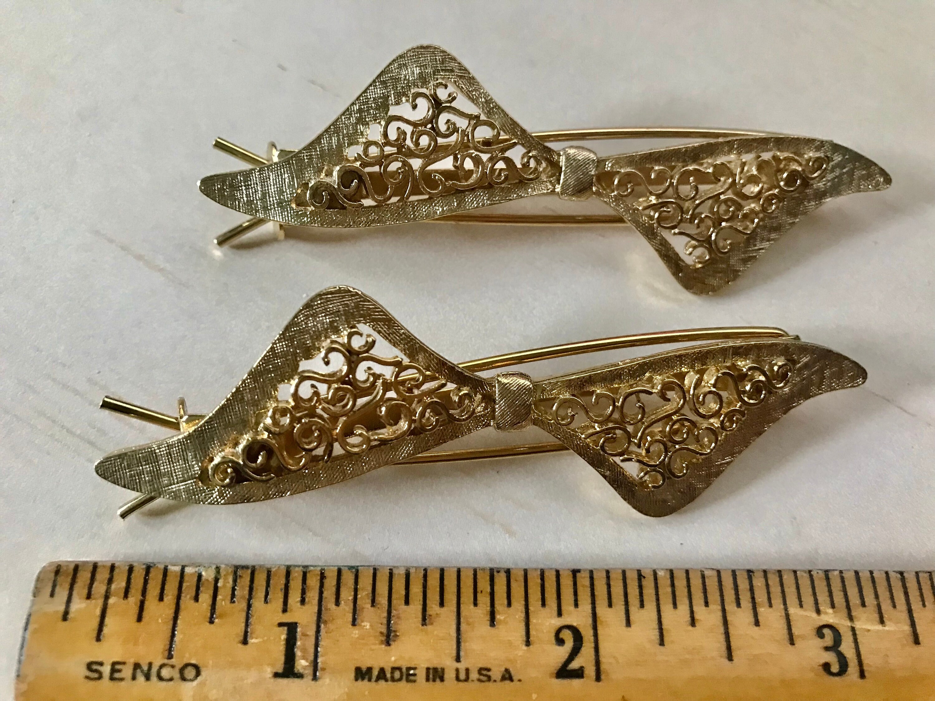 ✔️ ?Vintage Gold Tone Filigree Bow Porcelain Rose Barrette? GOLD BOW French Barrette| Rebekajewelry main image 2