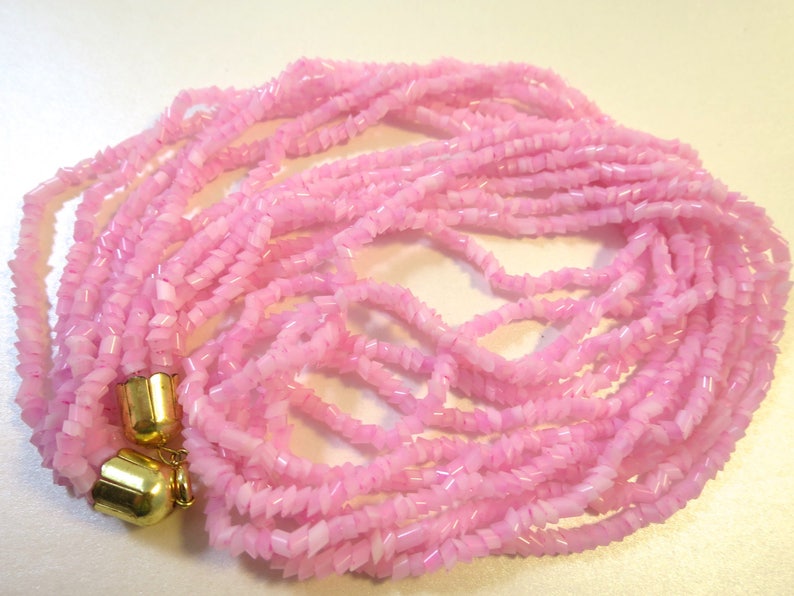 Pink Glass Bead Necklace 6 Strands Cut Glass Tube Beads Gold - Etsy