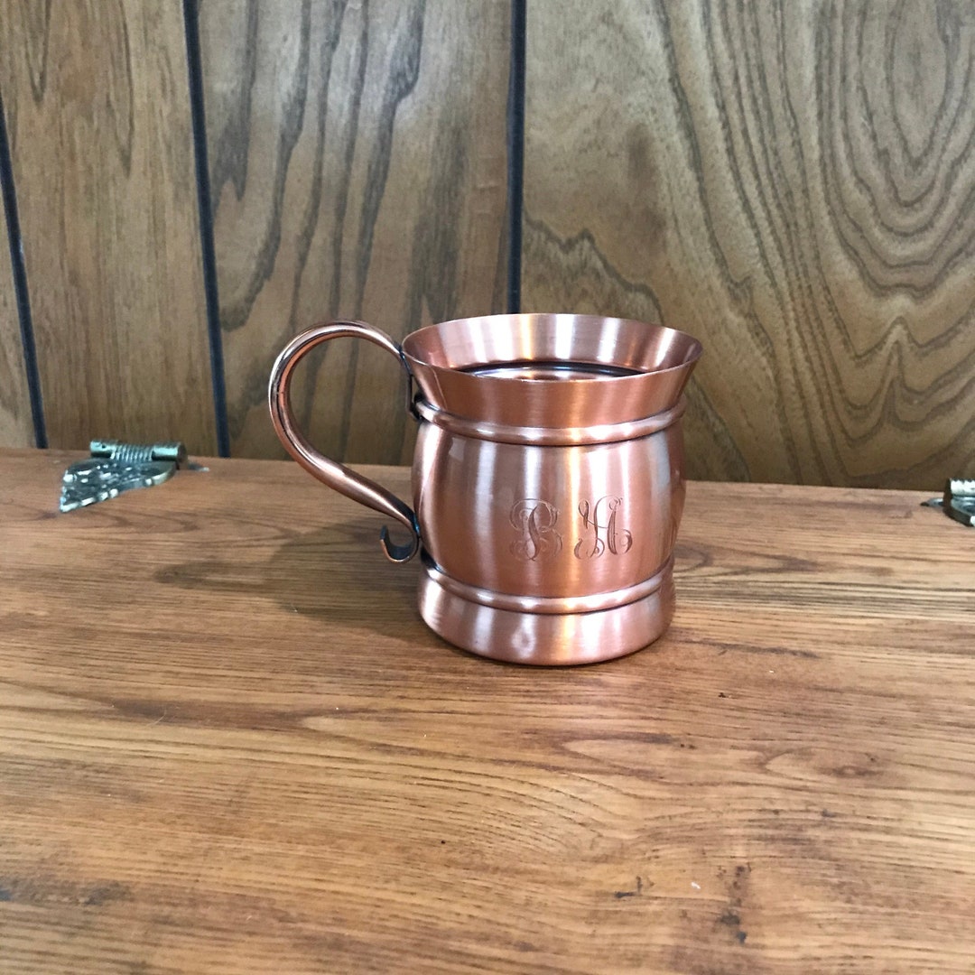 Gregorian Copper Mug W/ Curved Handle Etched B A Initials 2 Cup Size