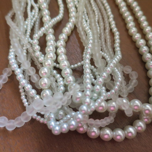 Pastel Green Pearl Necklace 10 Strand 8-3 mm Faux Pearls Matte Beads 26 inches Long Torsade Single Pearl Hidden Clasp Vintage 1980s