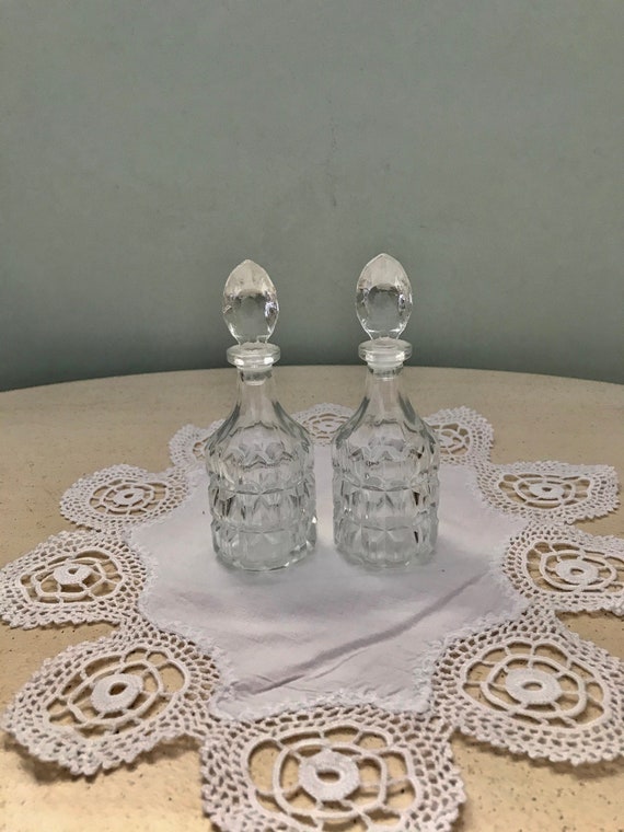 Glass Perfume Bottle Pair Clear Pressed Glass Smal