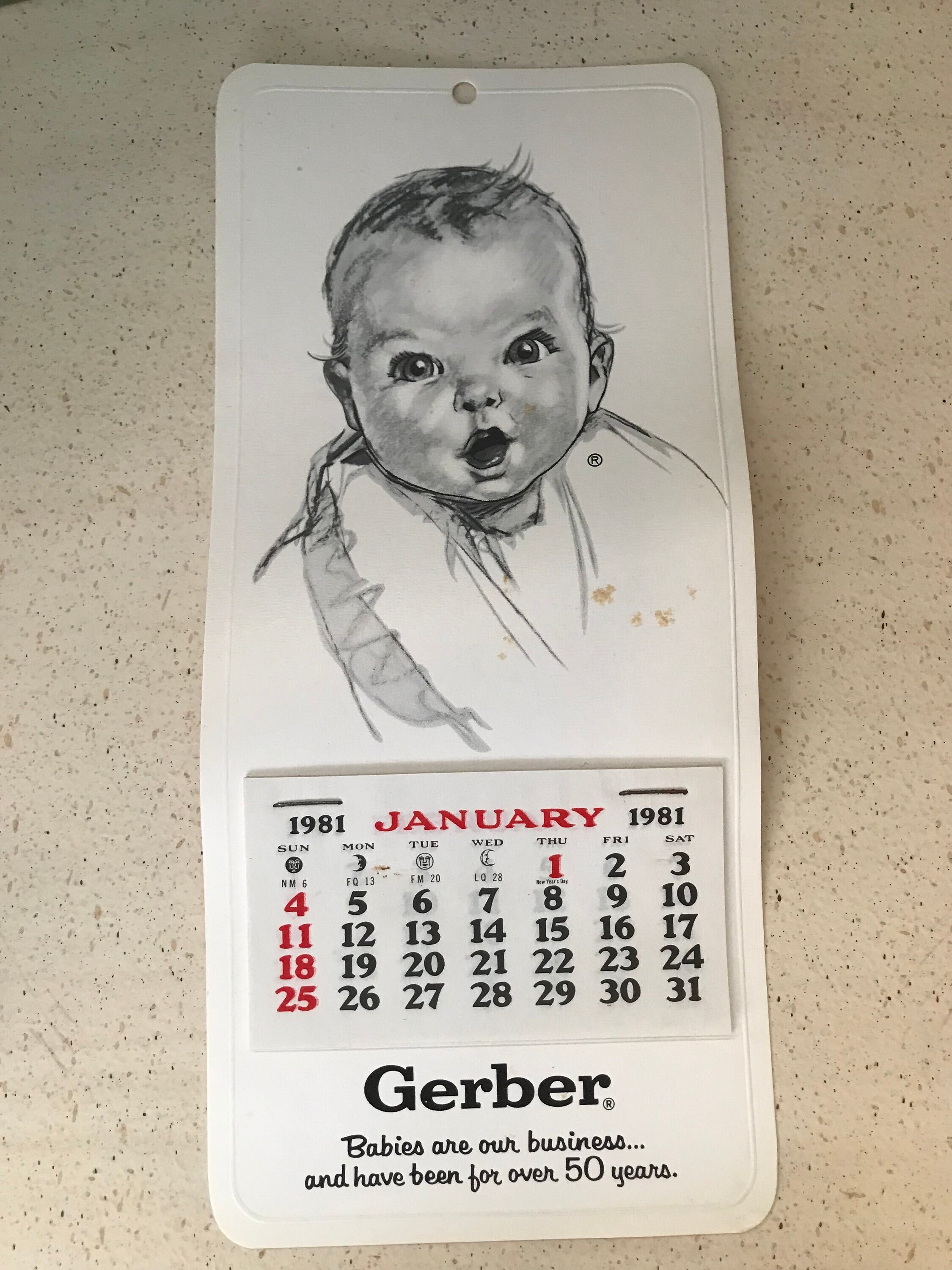 1981-gerber-baby-wall-calendar-white-cardboard-w-pull-off-months-iconic-gerber-baby-w-bib-4-x-9-inches-vintage-advertising-calendar-etsy-denmark