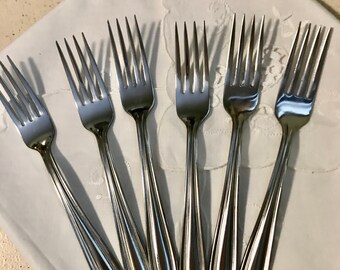 6 Stainless Parade Dinner Forks Oneida Stainless Flatware 7 inch Modern Flatware Vintage 1980's NOS