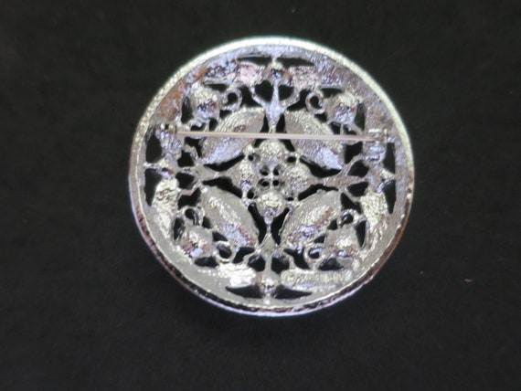 Round Domed Gem Brooch Glass Amethyst Emeralds Sa… - image 6