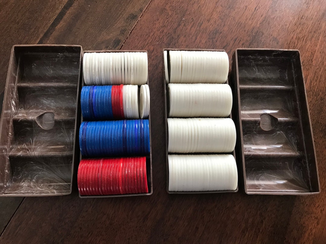 2 Poker Chip Caddies Brown Marbleized Plastic Red White Blue Etsy
