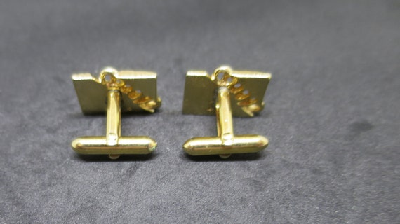 Swank Gold Cuff Links Diagonal Open Loops Engrave… - image 5