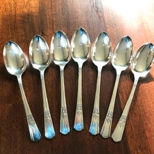 2 Court Soup Spoons International Silver Plate Vintage 1939 Art Deco Pattern Replacement Flatware