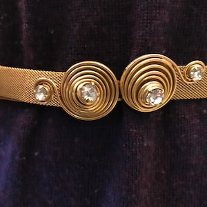 Gold Mesh Belt Rhinestone Coil Buckle Vintage 1930s-40's Adjustable to 36 inch Waist Narrow Golden Mesh Fashion Belt image 1